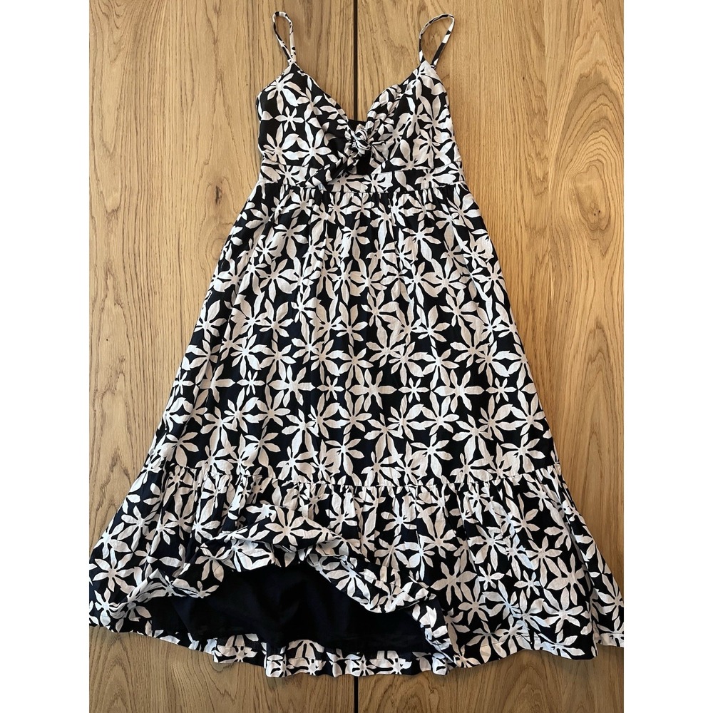 JCREW Women's Black Flowered Tie-Front Cutout Midi Dress Size 4